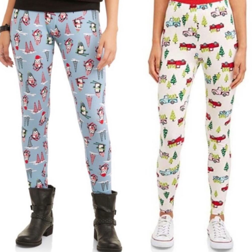 No Boundaries Juniors Size XL Set of 2 Christmas Holiday Print Ankle Leggings